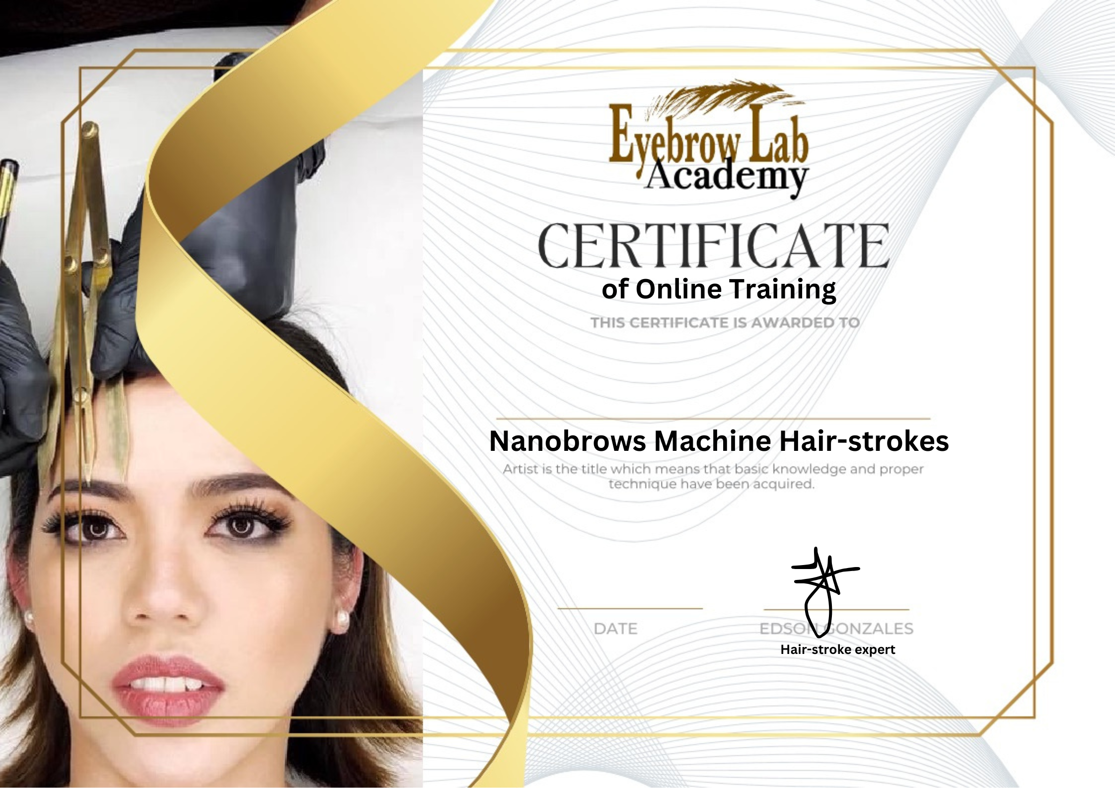 Eyebrow Lab Academy certificate — Nanobrows Machine Hair-strokes